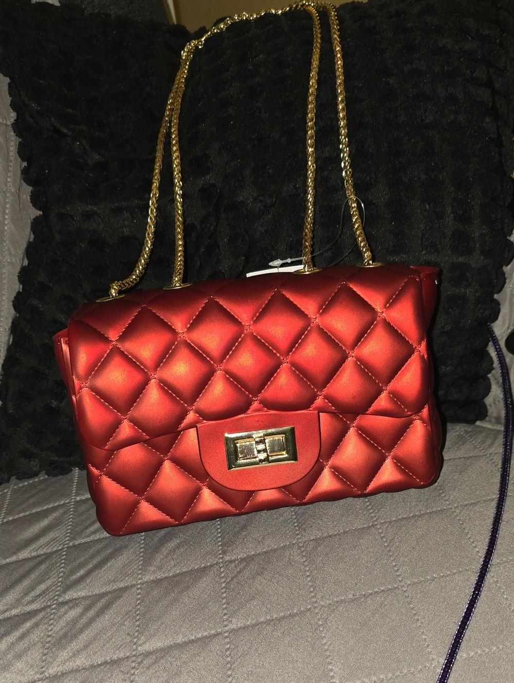 NWT Quilted Red Chain Shoulder Bag with Gold Hardware